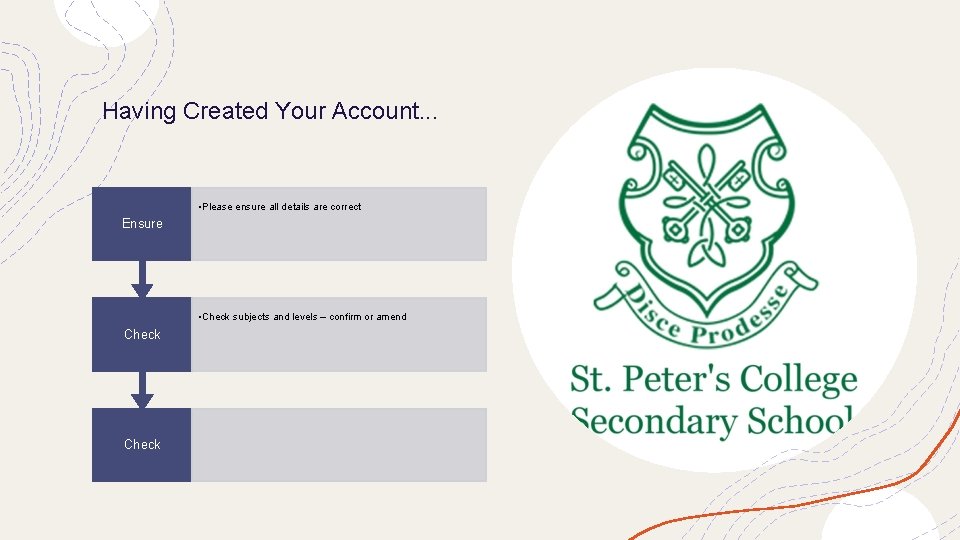 Having Created Your Account. . . • Please ensure all details are correct Ensure