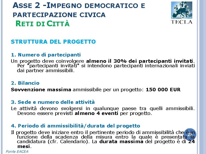 ASSE 2 -IMPEGNO DEMOCRATICO E PARTECIPAZIONE CIVICA RETI DI CITTÀ STRUTTURA DEL PROGETTO 1.