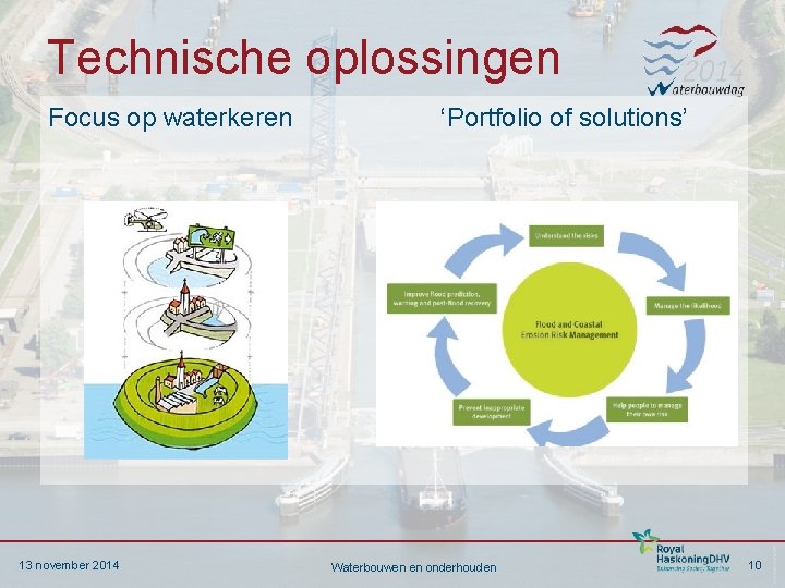 Technische oplossingen Focus op waterkeren 13 november 2014 ‘Portfolio of solutions’ Waterbouwen en onderhouden