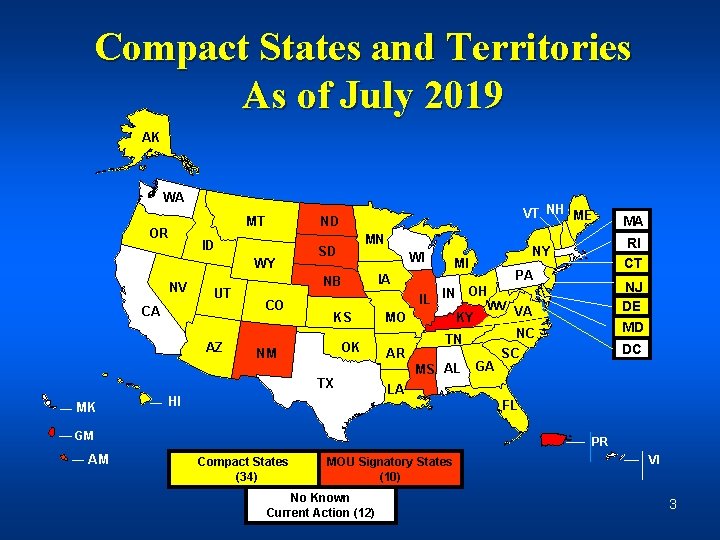 Compact States and Territories As of July 2019 AK WA MT OR ID WY