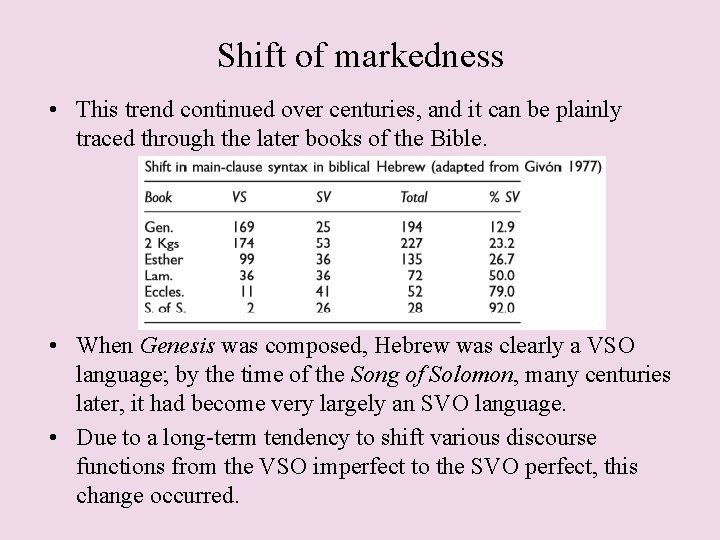 Shift of markedness • This trend continued over centuries, and it can be plainly