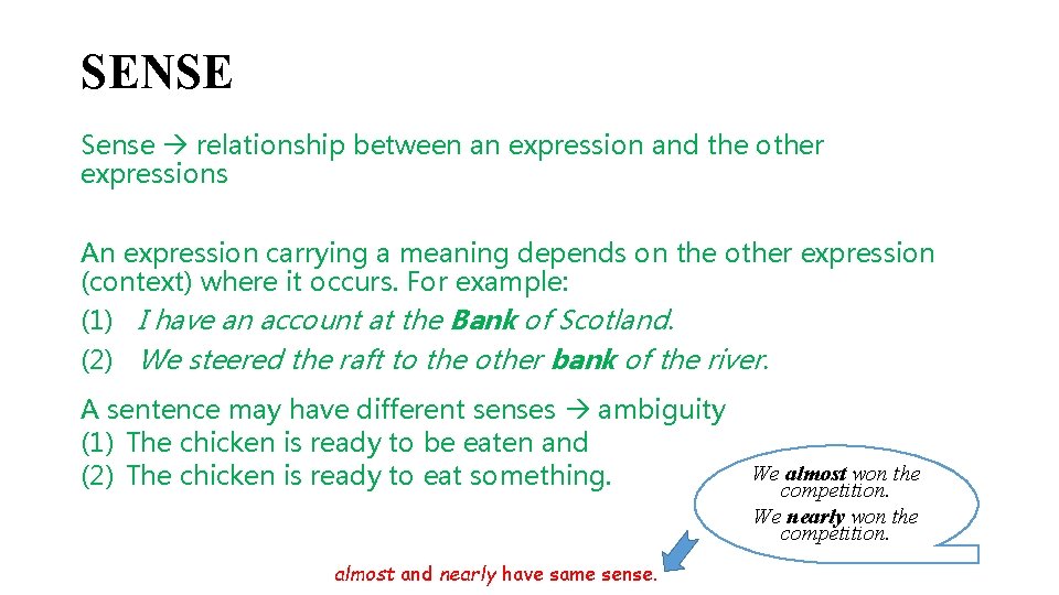 SENSE Sense relationship between an expression and the other expressions An expression carrying a