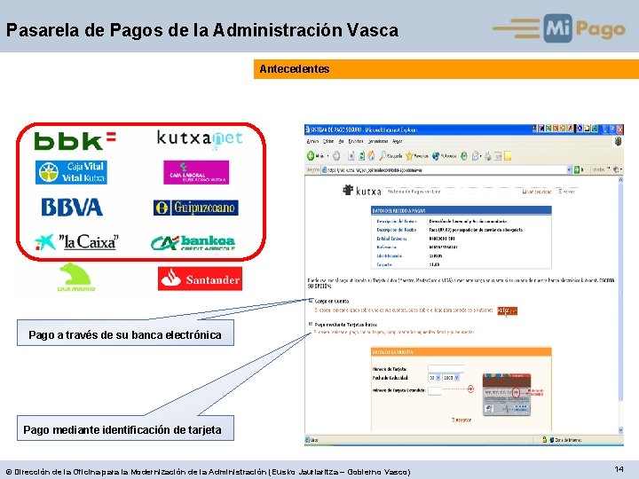 Pasarela de Pagos de la Administración Vasca Antecedentes Pago a través de su banca