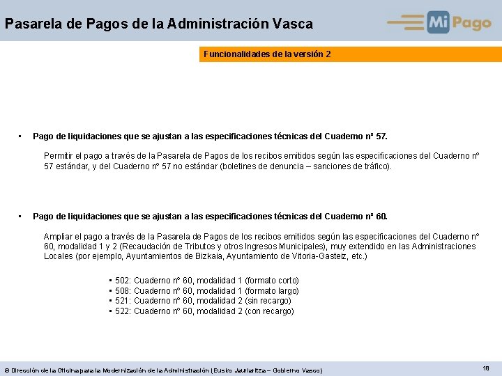 Pasarela de Pagos de la Administración Vasca Funcionalidades de la versión 2 • Pago