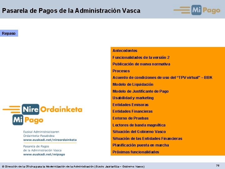 Pasarela de Pagos de la Administración Vasca Repaso Antecedentes Funcionalidades de la versión 2