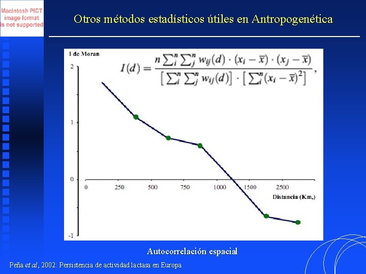 Otros métodos estadísticos útiles en Antropogenética Autocorrelación espacial Peña et al, 2002: Persistencia de