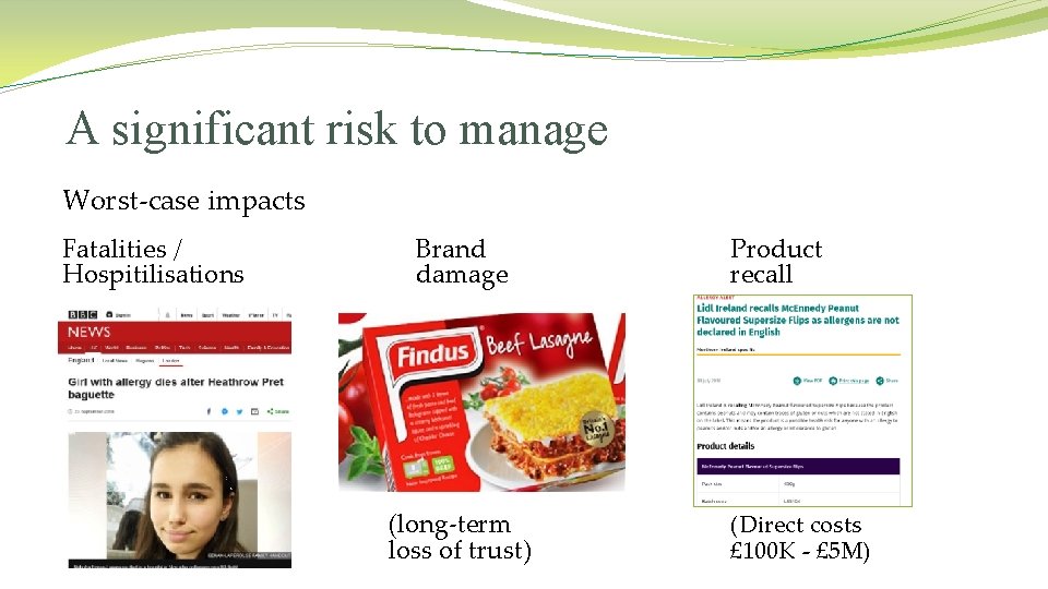 A significant risk to manage Worst-case impacts Fatalities / Hospitilisations Brand damage (long-term loss