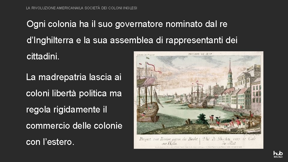 LA RIVOLUZIONE AMERICANA/LA SOCIETÀ DEI COLONI INGLESI Ogni colonia ha il suo governatore nominato