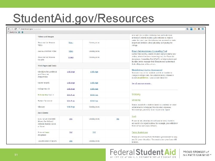 Student. Aid. gov/Resources 31 
