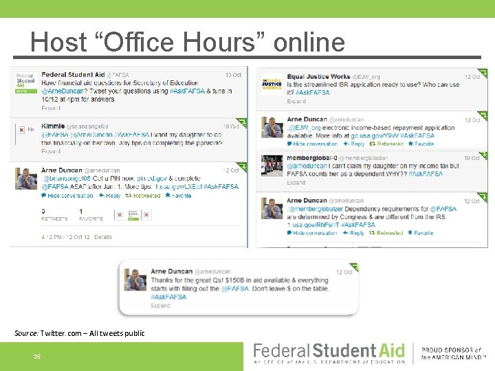 Host “Office Hours” online Source: Twitter. com – All tweets public 35 