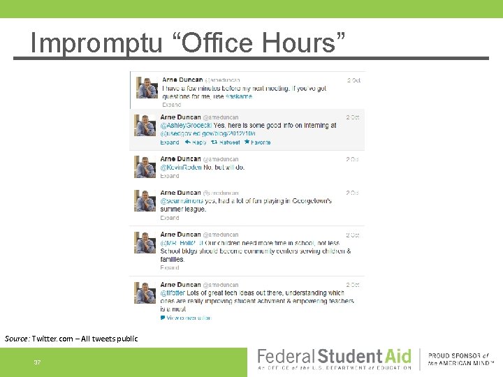 Impromptu “Office Hours” Source: Twitter. com – All tweets public 37 