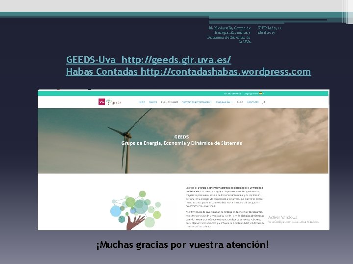 M. Mediavilla, Grupo de Energía, Economía y Dinámica de Sistemas de la UVa. CIFP