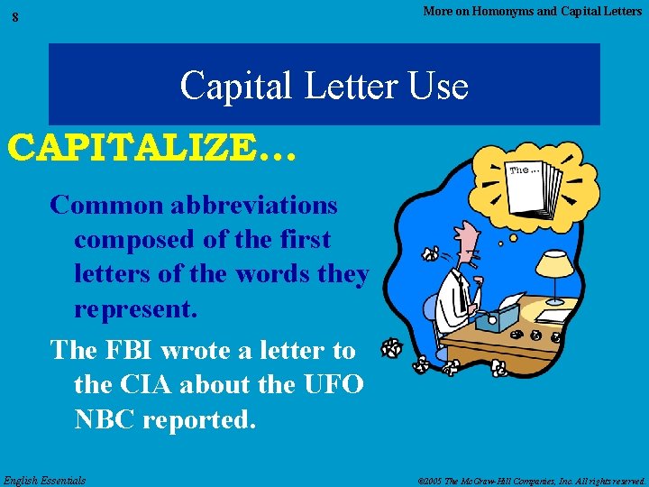 More on Homonyms and Capital Letters 8 Capital Letter Use CAPITALIZE… Common abbreviations composed