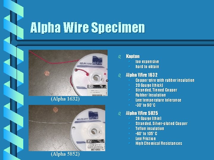 Alpha Wire Specimen b Kapton b Alpha Wire 1632 b Alpha Wire 5825 (Alpha