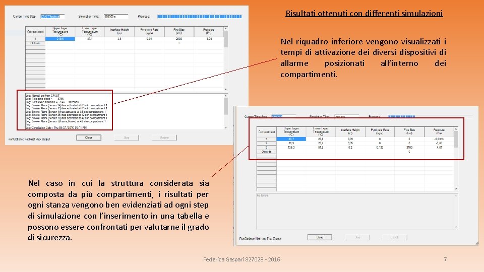 Risultati ottenuti con differenti simulazioni Nel riquadro inferiore vengono visualizzati i tempi di attivazione