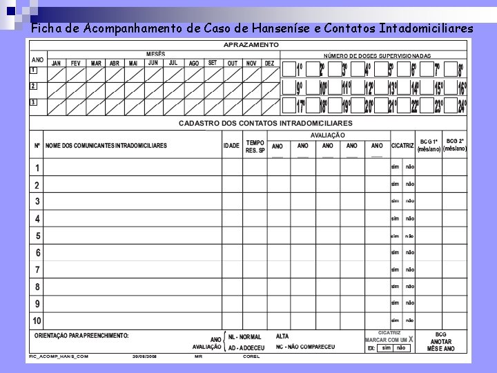 Ficha de Acompanhamento de Caso de Hanseníse e Contatos Intadomiciliares 