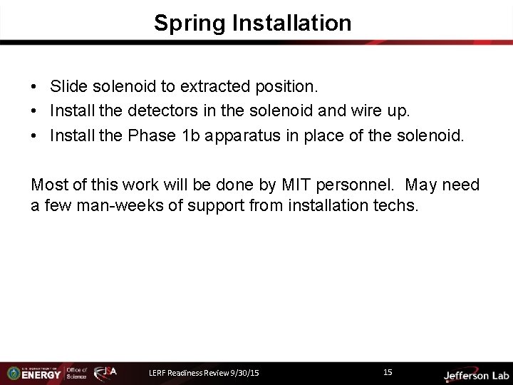 Spring Installation • Slide solenoid to extracted position. • Install the detectors in the