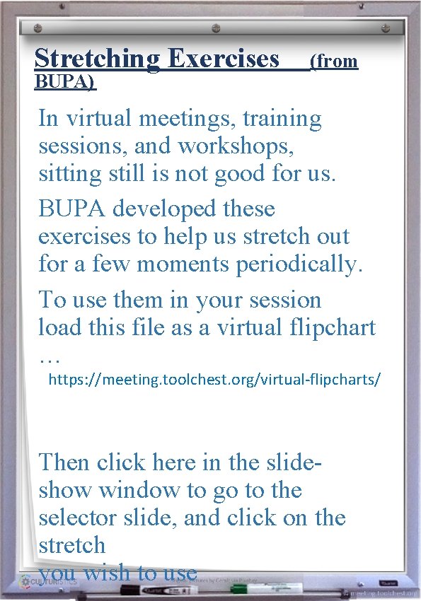 Stretching Exercises BUPA) (from In virtual meetings, training sessions, and workshops, Heavenly Father, at