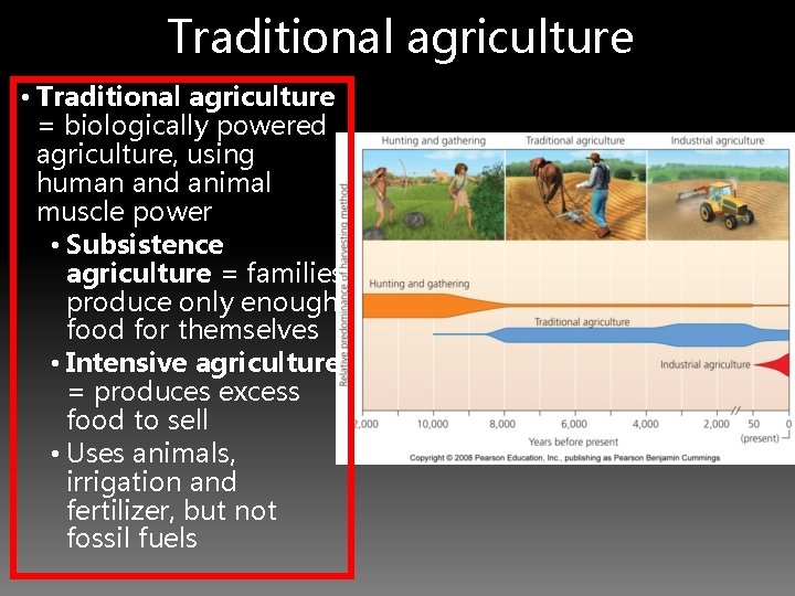 Traditional agriculture • Traditional agriculture = biologically powered agriculture, using human and animal muscle