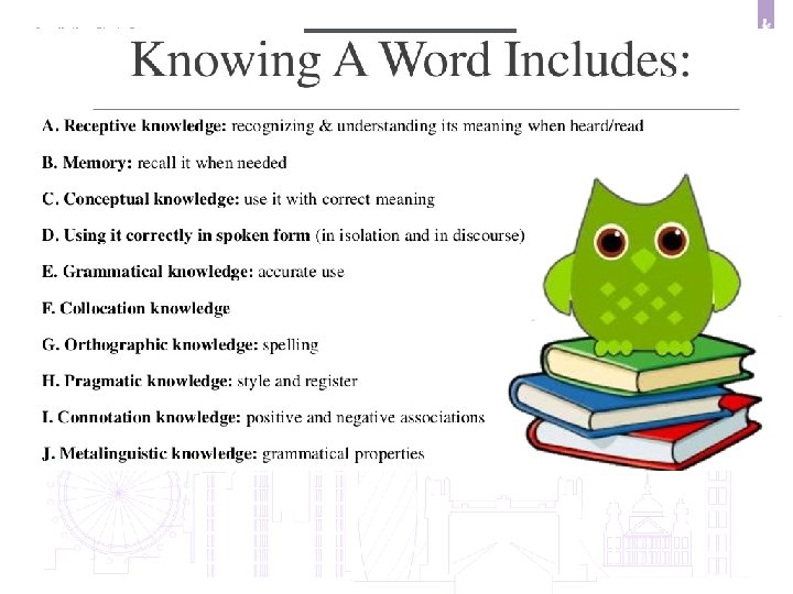 Anglistics Study Programme • Different aspects of word knowledge are summarised in this table: