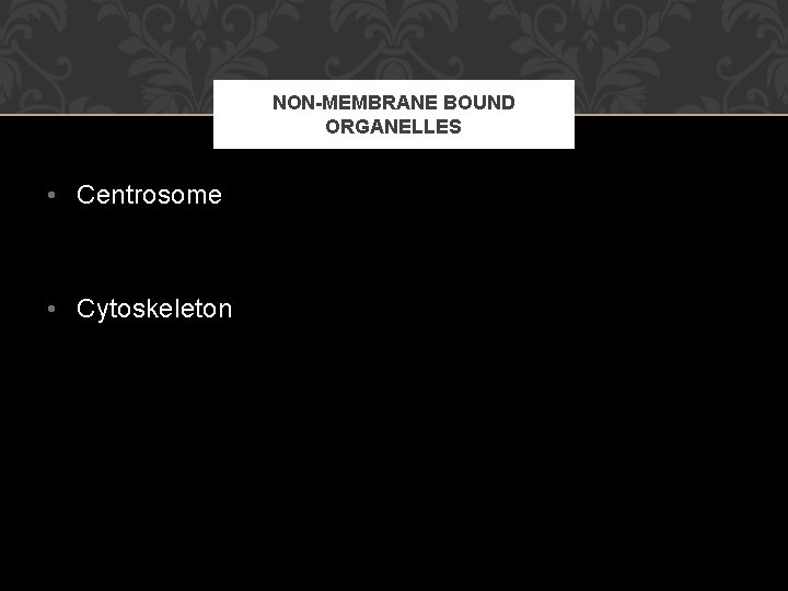 NON-MEMBRANE BOUND ORGANELLES • Centrosome • Cytoskeleton 