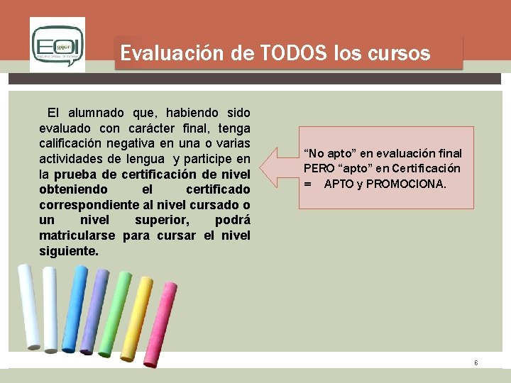 Evaluación de TODOS los cursos El alumnado que, habiendo sido evaluado con carácter final,