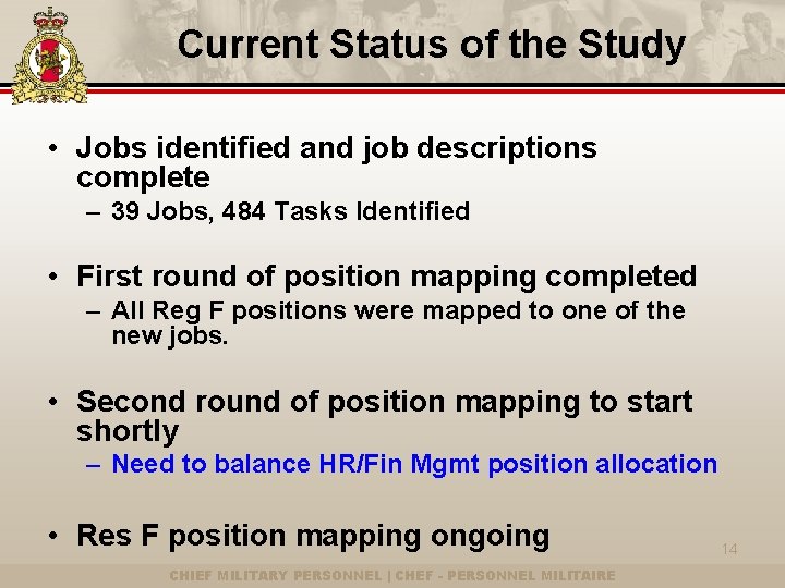 Current Status of the Study • Jobs identified and job descriptions complete – 39