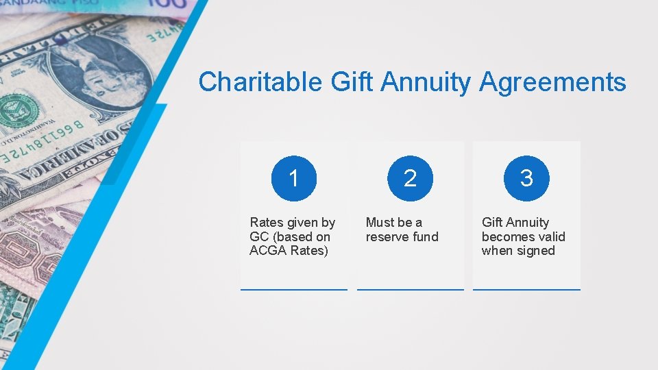 Charitable Gift Annuity Agreements 1 Rates given by GC (based on ACGA Rates) 2