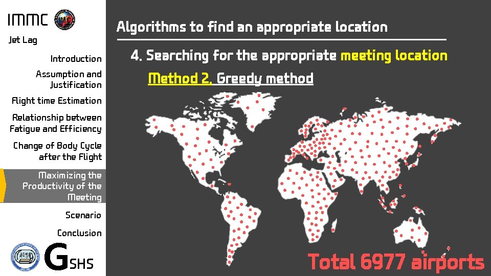 IMMC Algorithms to find an appropriate location Jet Lag Introduction Assumption and Justification 4.