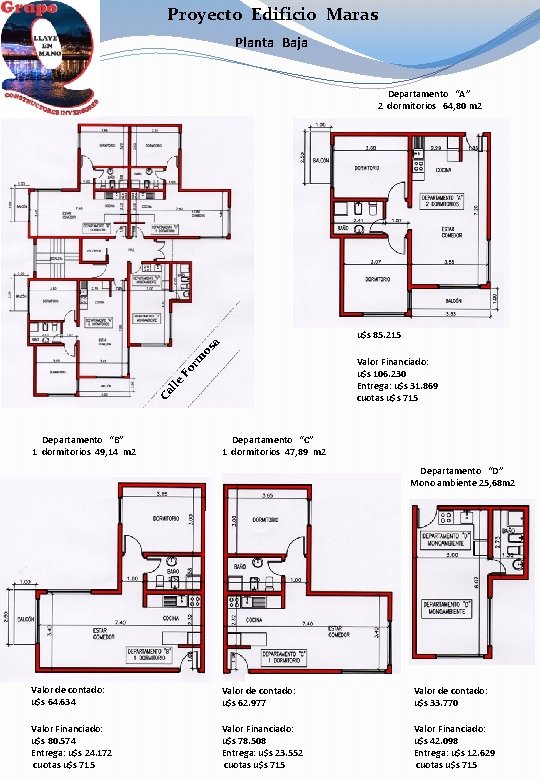 Proyecto Edificio Maras Planta Baja Departamento “A” 2 dormitorios 64, 80 m 2 os