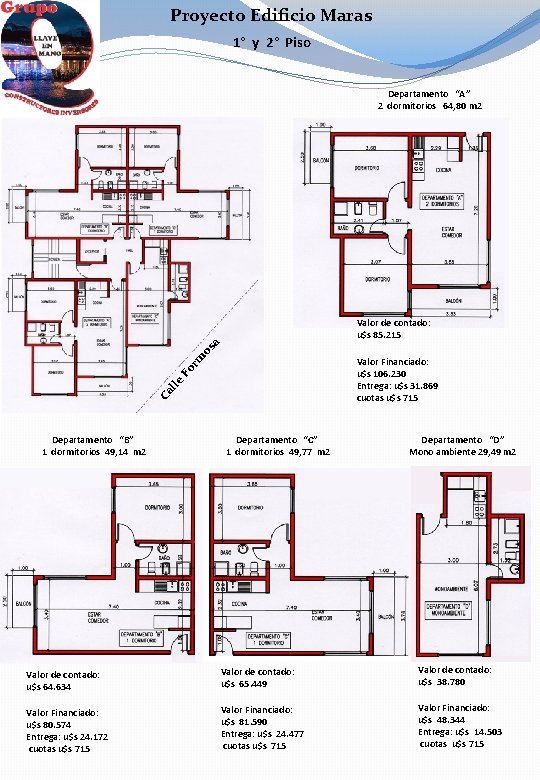Proyecto Edificio Maras 1° y 2° Piso Departamento “A” 2 dormitorios 64, 80 m