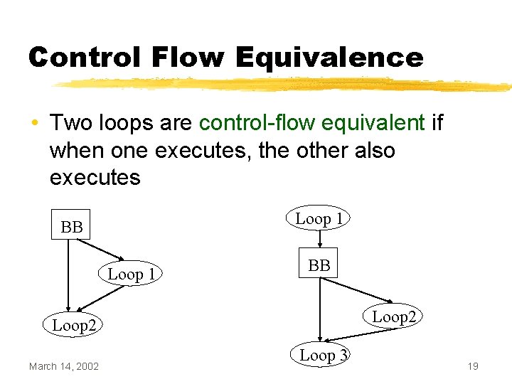 Control Flow Equivalence • Two loops are control-flow equivalent if when one executes, the