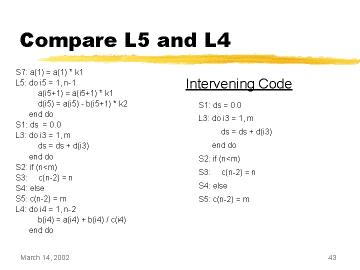 Compare L 5 and L 4 S 7: a(1) = a(1) * k 1
