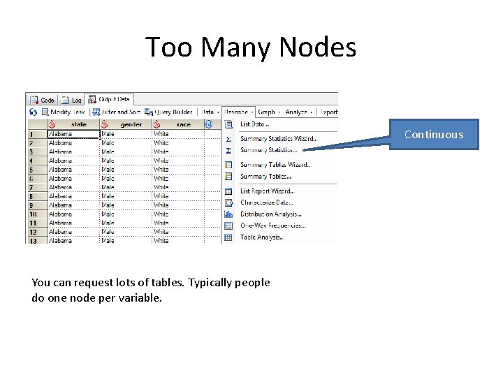 Too Many Nodes Continuous You can request lots of tables. Typically people do one