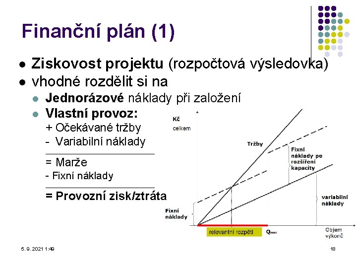 Finanční plán (1) l l Ziskovost projektu (rozpočtová výsledovka) vhodné rozdělit si na l