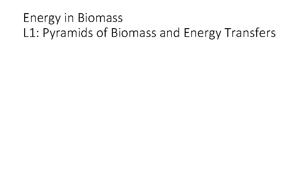 Energy in Biomass L 1: Pyramids of Biomass and Energy Transfers 