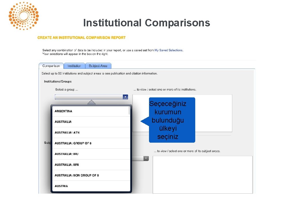 Institutional Comparisons Seçeceğiniz kurumun bulunduğu ülkeyi seçiniz 