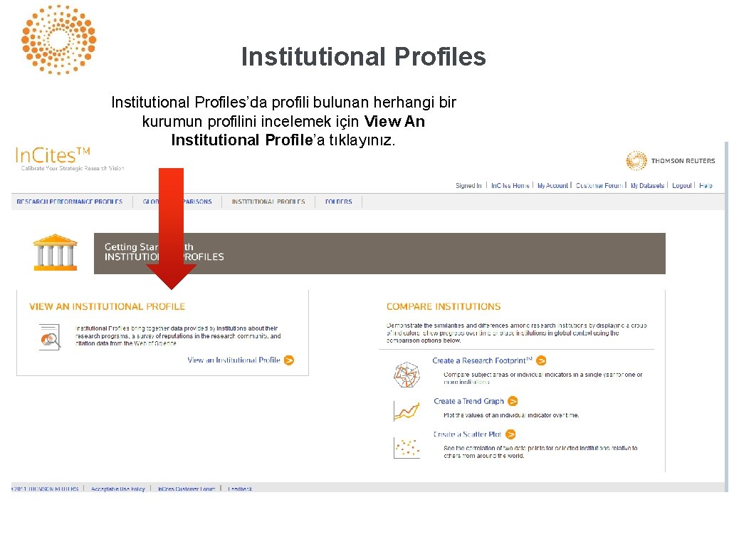 Institutional Profiles’da profili bulunan herhangi bir kurumun profilini incelemek için View An Institutional Profile’a