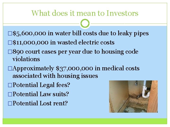What does it mean to Investors �$5, 600, 000 in water bill costs due What does it mean to Investors �$5, 600, 000 in water bill costs due