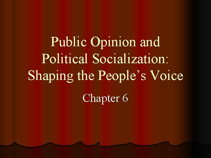 Public Opinion and Political Socialization: Shaping the People’s Voice Chapter 6 