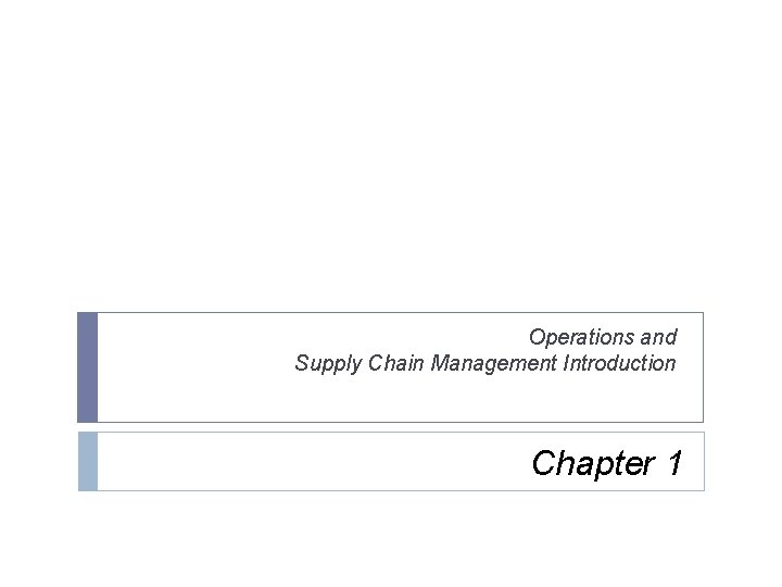 Operations and Supply Chain Management Introduction Chapter 1
