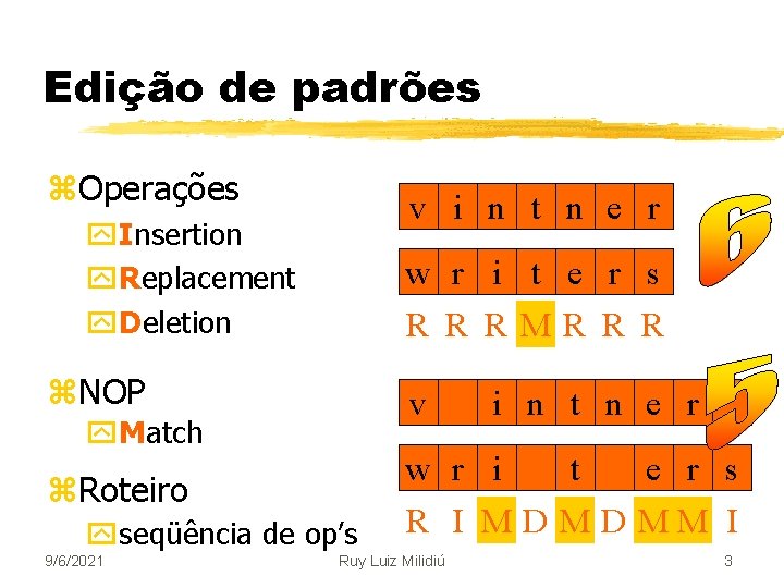 Edição de padrões z. Operações v i n t n e r y. Insertion