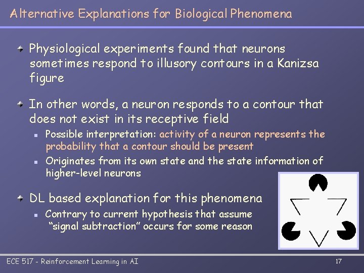 Alternative Explanations for Biological Phenomena Physiological experiments found that neurons sometimes respond to illusory