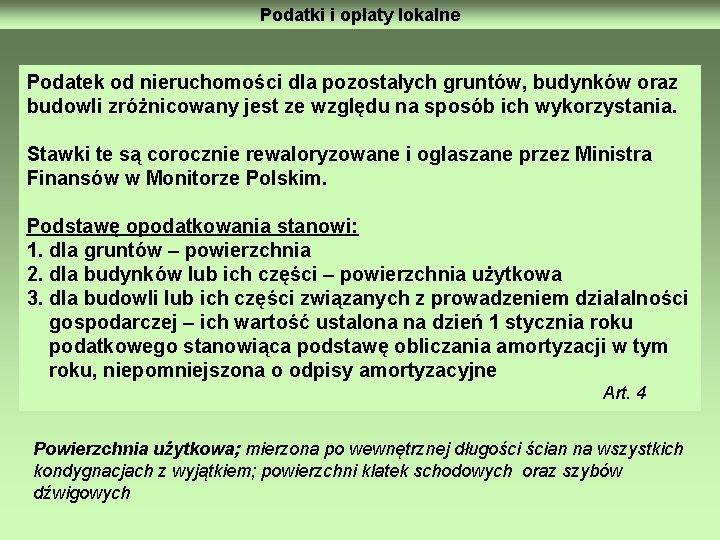 Podatki i opłaty lokalne Podatek od nieruchomości dla pozostałych gruntów, budynków oraz budowli zróżnicowany