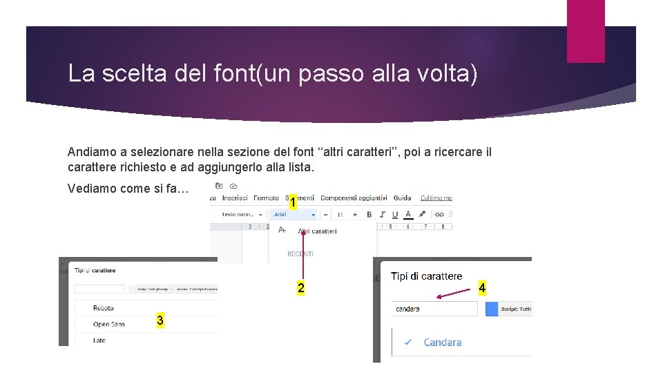 La scelta del font(un passo alla volta) Andiamo a selezionare nella sezione del font