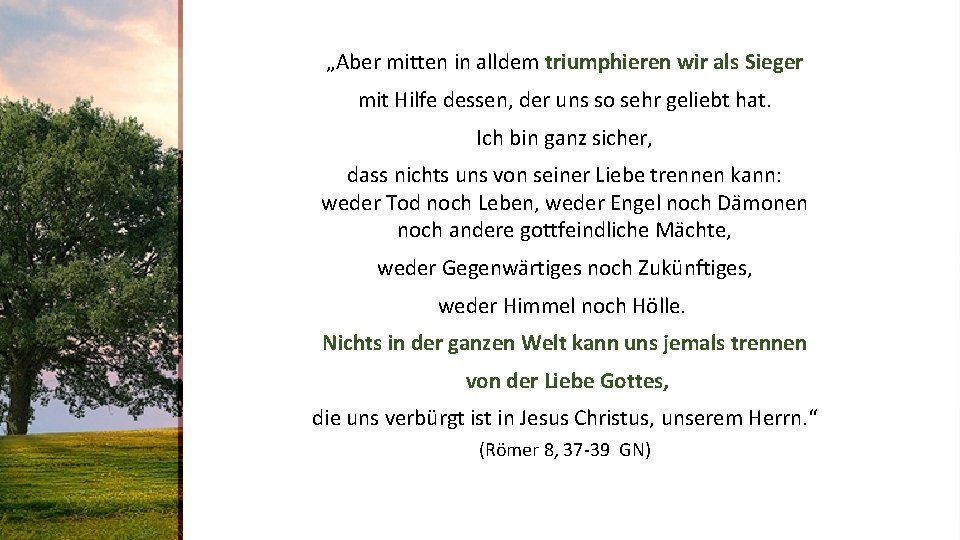 „Aber mitten in alldem triumphieren wir als Sieger mit Hilfe dessen, der uns so