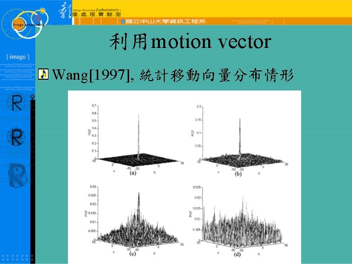 利用motion vector Wang[1997], 統計移動向量分布情形 