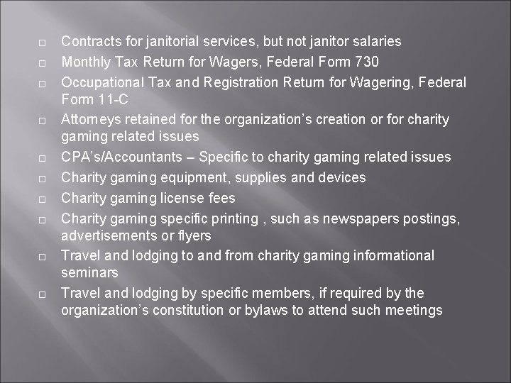  Contracts for janitorial services, but not janitor salaries Monthly Tax Return for Wagers,