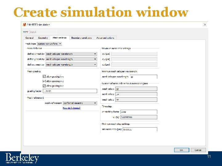 Create simulation window 11 