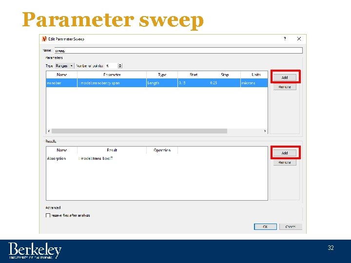 Parameter sweep 32 